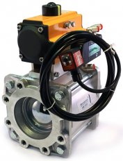 Stop valve DN100 with special pneumatic output for FlowCheck